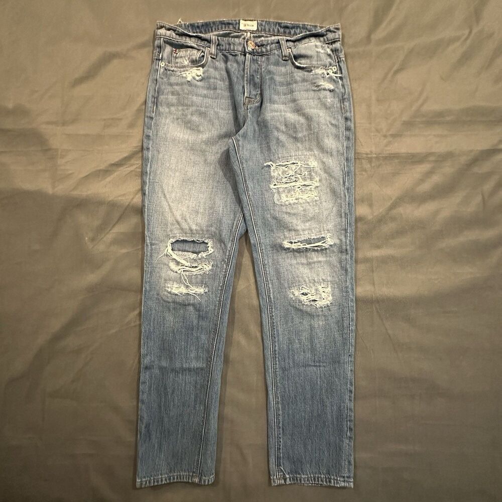 Hudson Jeans Leigh Boyfriend Womens 27 Button Fly Blue Denim Distressed Made USA